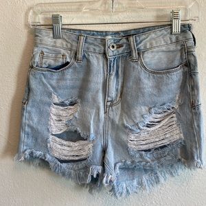 S.O.N.G Distressed Super High Rise Jean Shorts